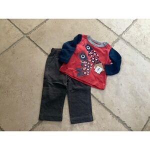 Tea Collection Baby Boy's Outfit 3-6m Fish Shirt & Denim-Like Carpenter Pants